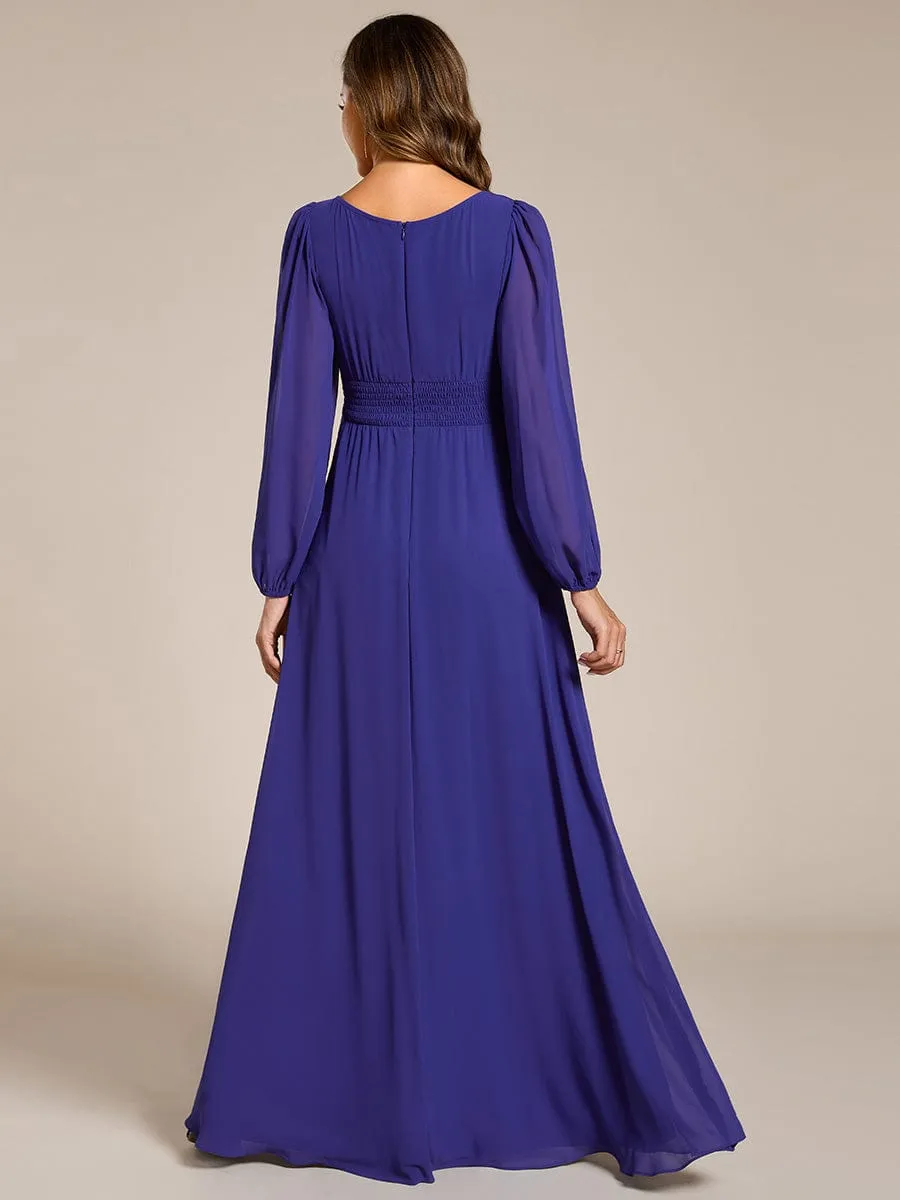 Rachel boat neck full sleeve evening or bridesmaid gown