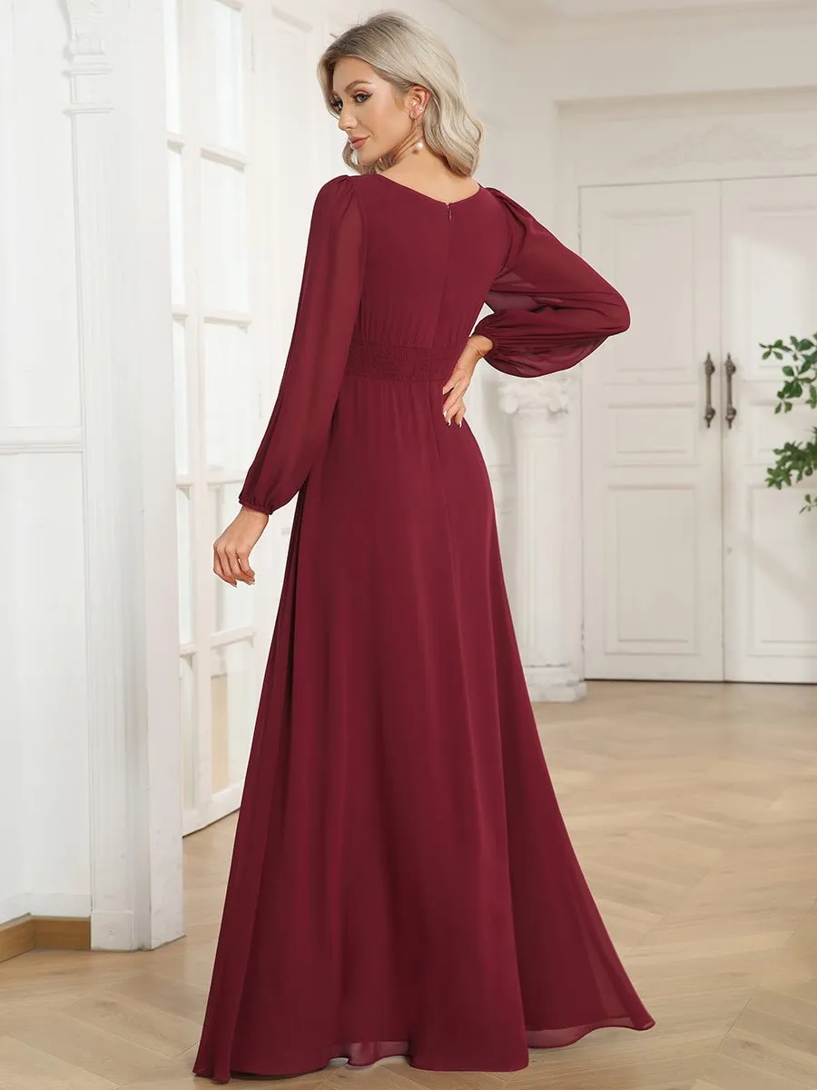 Rachel boat neck full sleeve evening or bridesmaid gown
