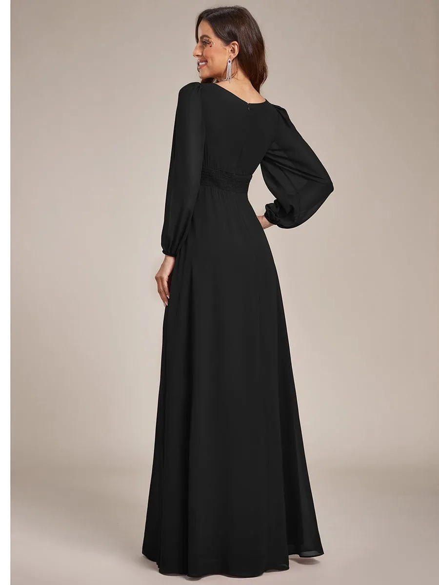 Rachel boat neck full sleeve evening or bridesmaid gown