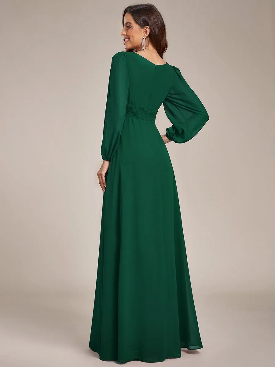 Rachel boat neck full sleeve evening or bridesmaid gown