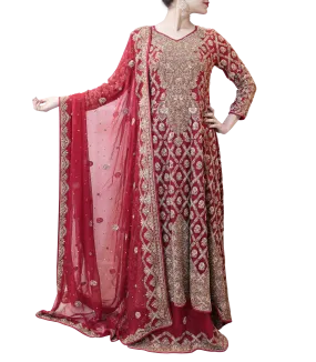 RED AND GOLD PAKISTANI BRIDAL LEHENGA