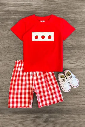 Red Apple Gingham Short Set