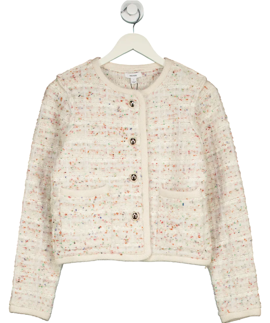 REISS Pink Felicity Tweed Cardigan UK S