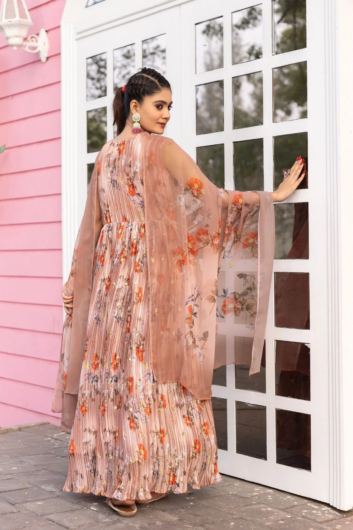Rich Sequins Embroidered With Printed Designer Gown With Dupatta