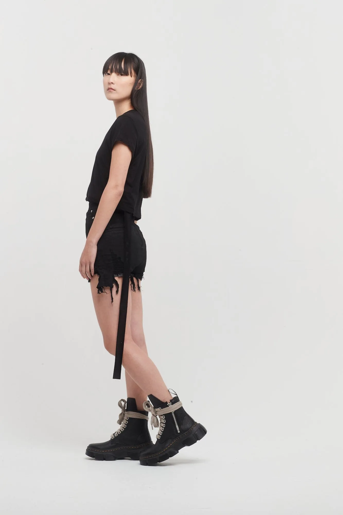 Rick Owens DRKSHDW Dirt Cutoffs in Stretch Black Denim