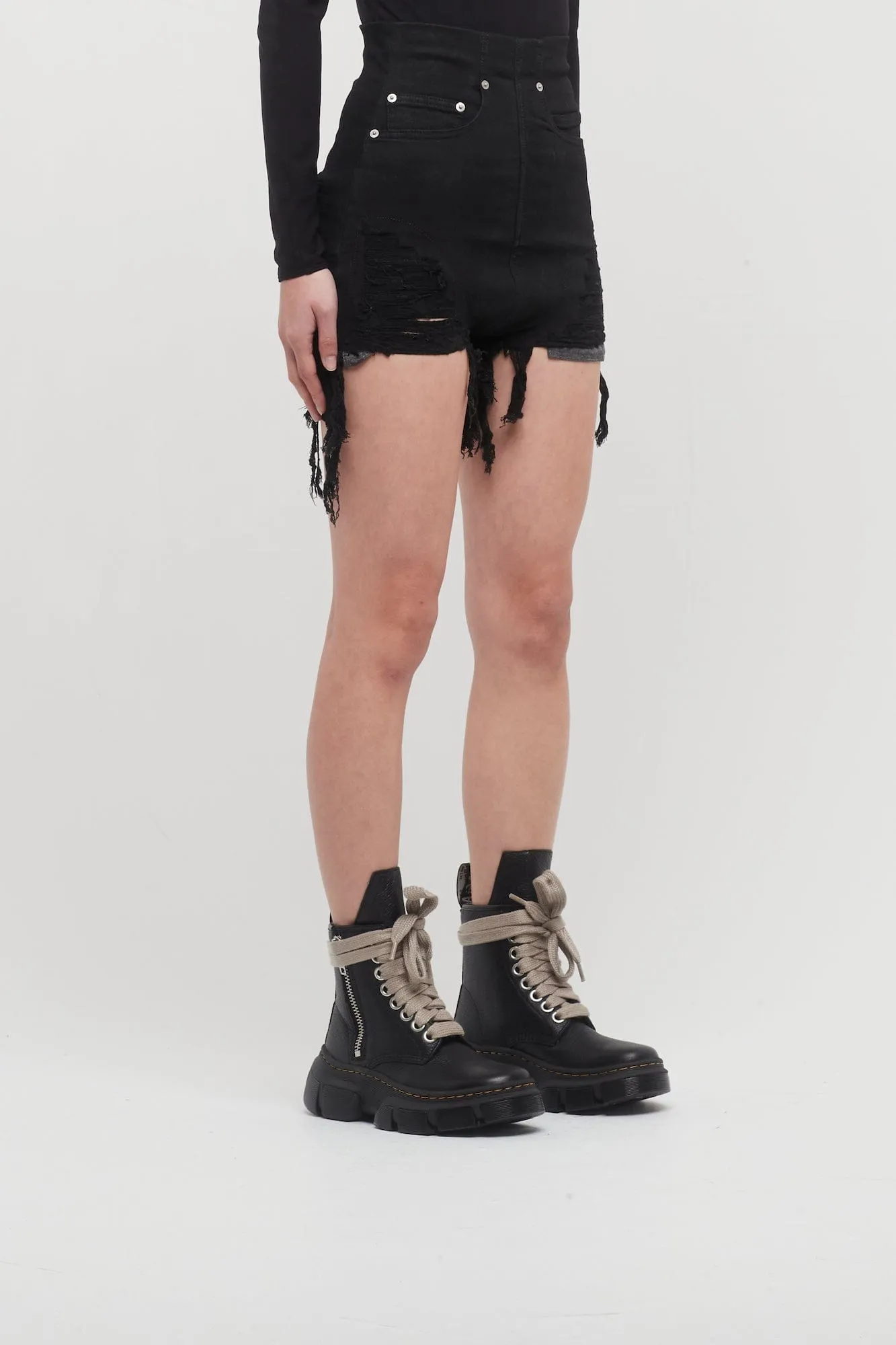 Rick Owens DRKSHDW Dirt Cutoffs in Stretch Black Denim