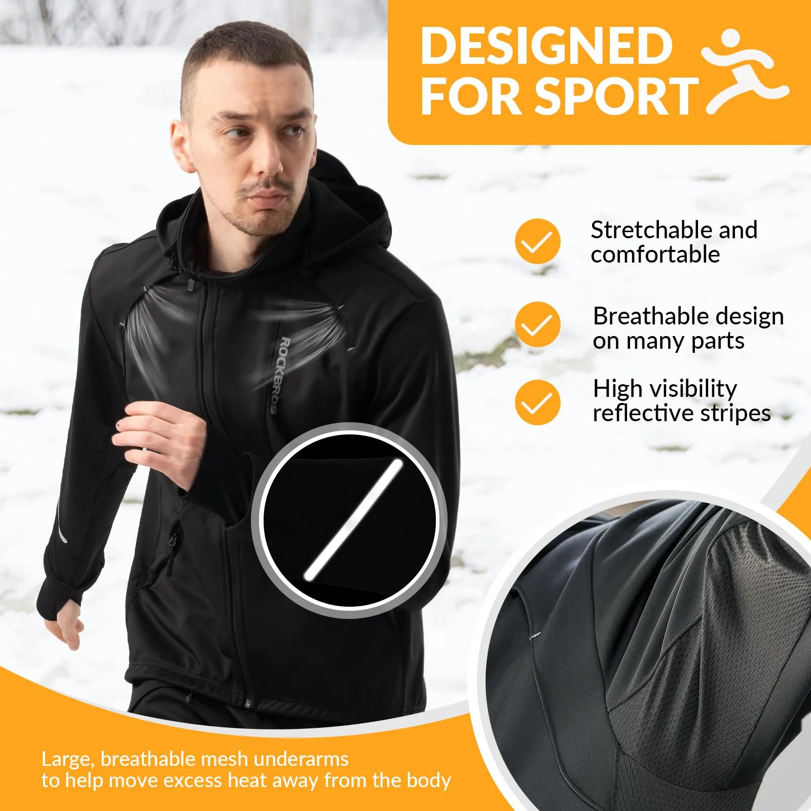 ROCKBROS Men's Cycling Jacket Thermal Softshell Jacket Windproof & Waterproof
