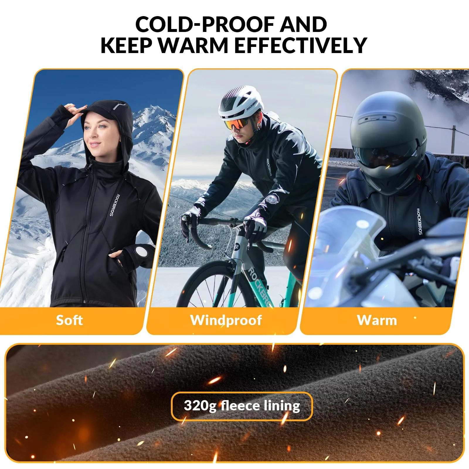 ROCKBROS Men's Cycling Jacket Thermal Softshell Jacket Windproof & Waterproof