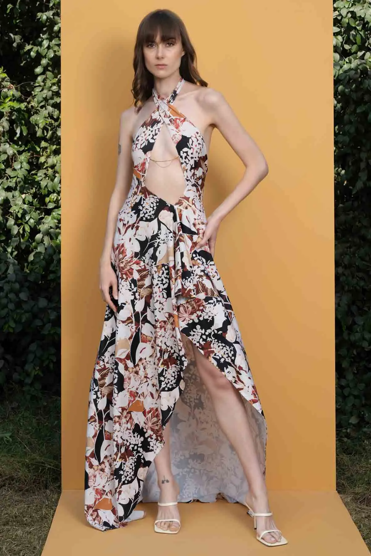 Rose Printed Sequins Romper Gown