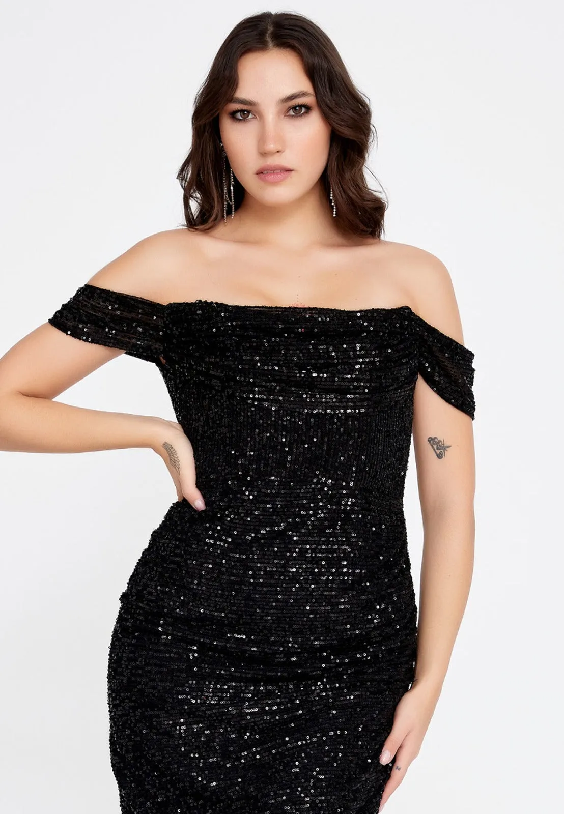 Sequin Off Shoulder Short Dress
