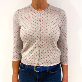 Shell Pink Spotted Cropped Cashmere Crew Neck Cardigan Medium