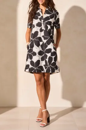 Short Sleeve Button Up Polo Collar Dress with Lining
