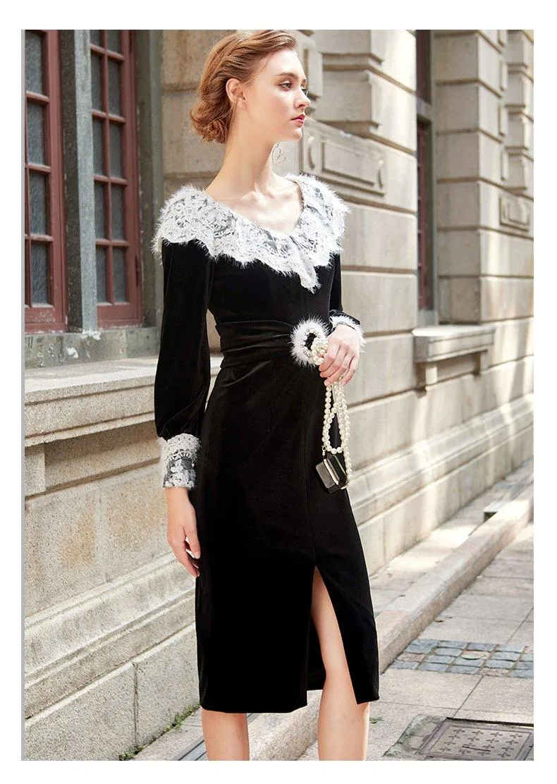 Siduo fall winter high-end black and white dress - Kalio