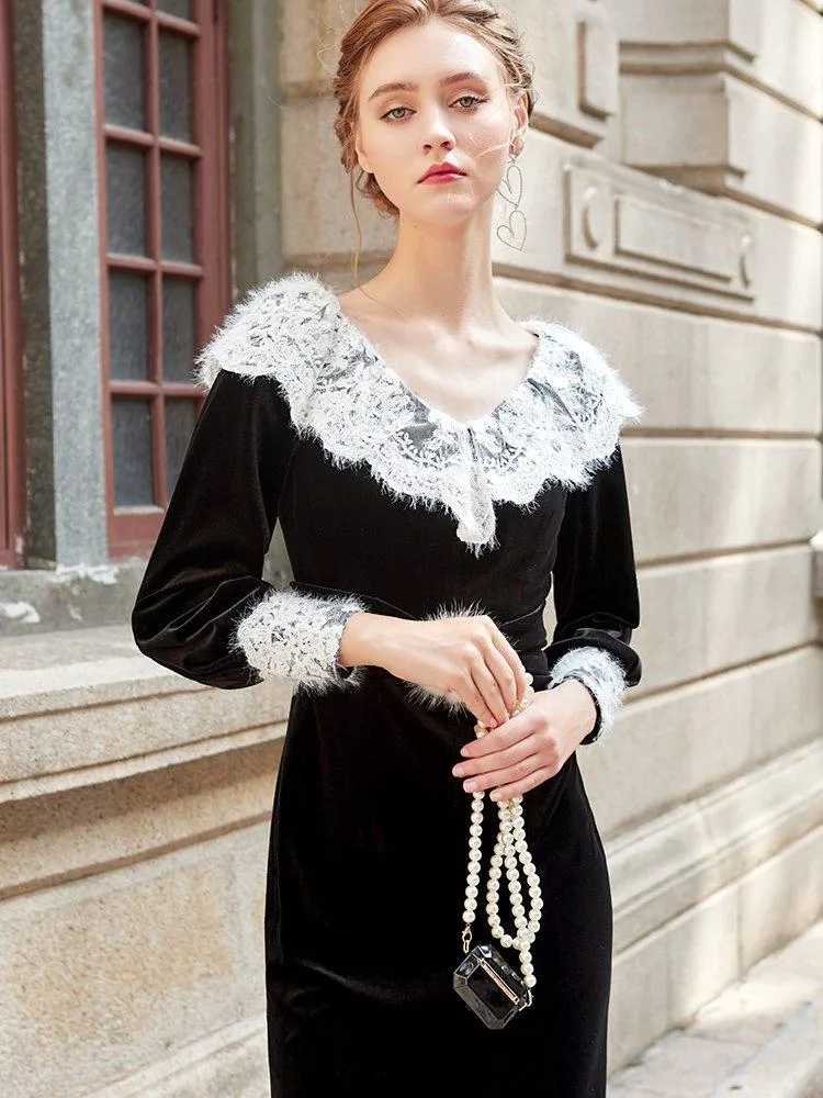 Siduo fall winter high-end black and white dress - Kalio