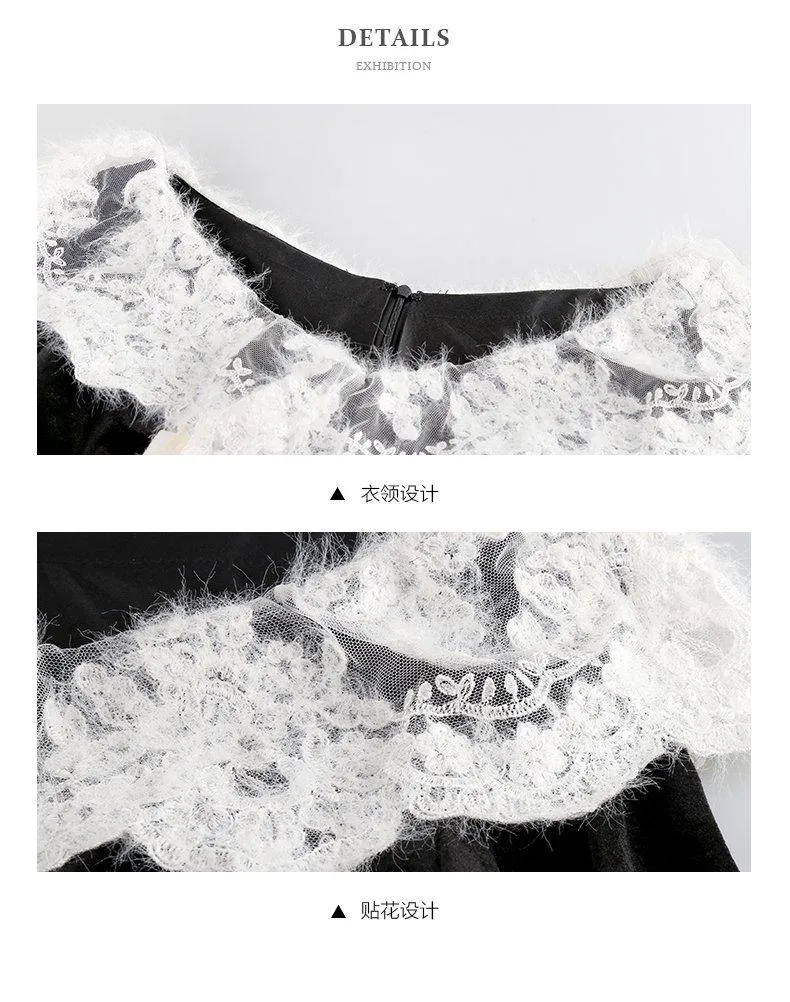 Siduo fall winter high-end black and white dress - Kalio