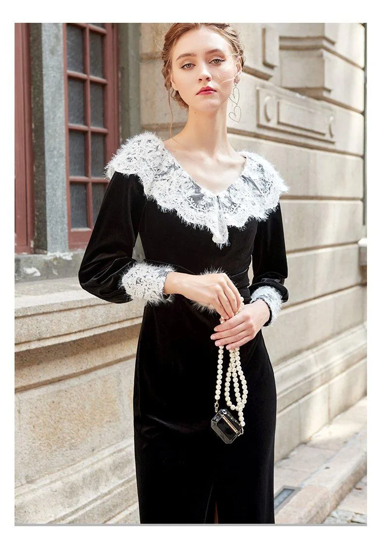 Siduo fall winter high-end black and white dress - Kalio