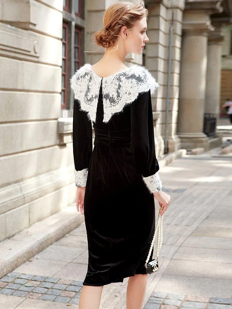 Siduo fall winter high-end black and white dress - Kalio