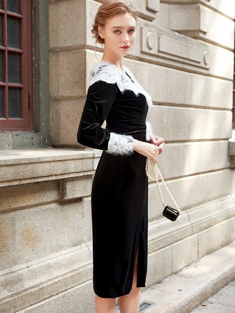Siduo fall winter high-end black and white dress - Kalio