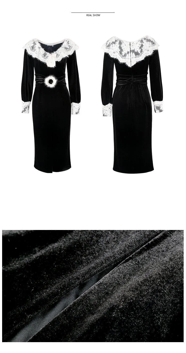 Siduo fall winter high-end black and white dress - Kalio