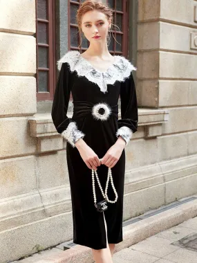Siduo fall winter high-end black and white dress - Kalio