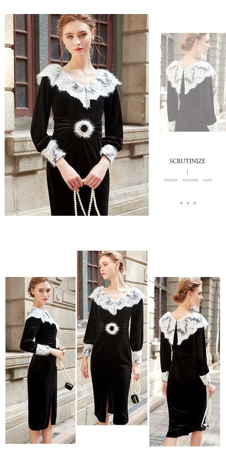 Siduo fall winter high-end black and white dress - Kalio