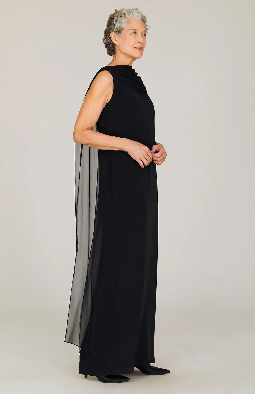 Silk Gown w/Draped Chiffon Scarf