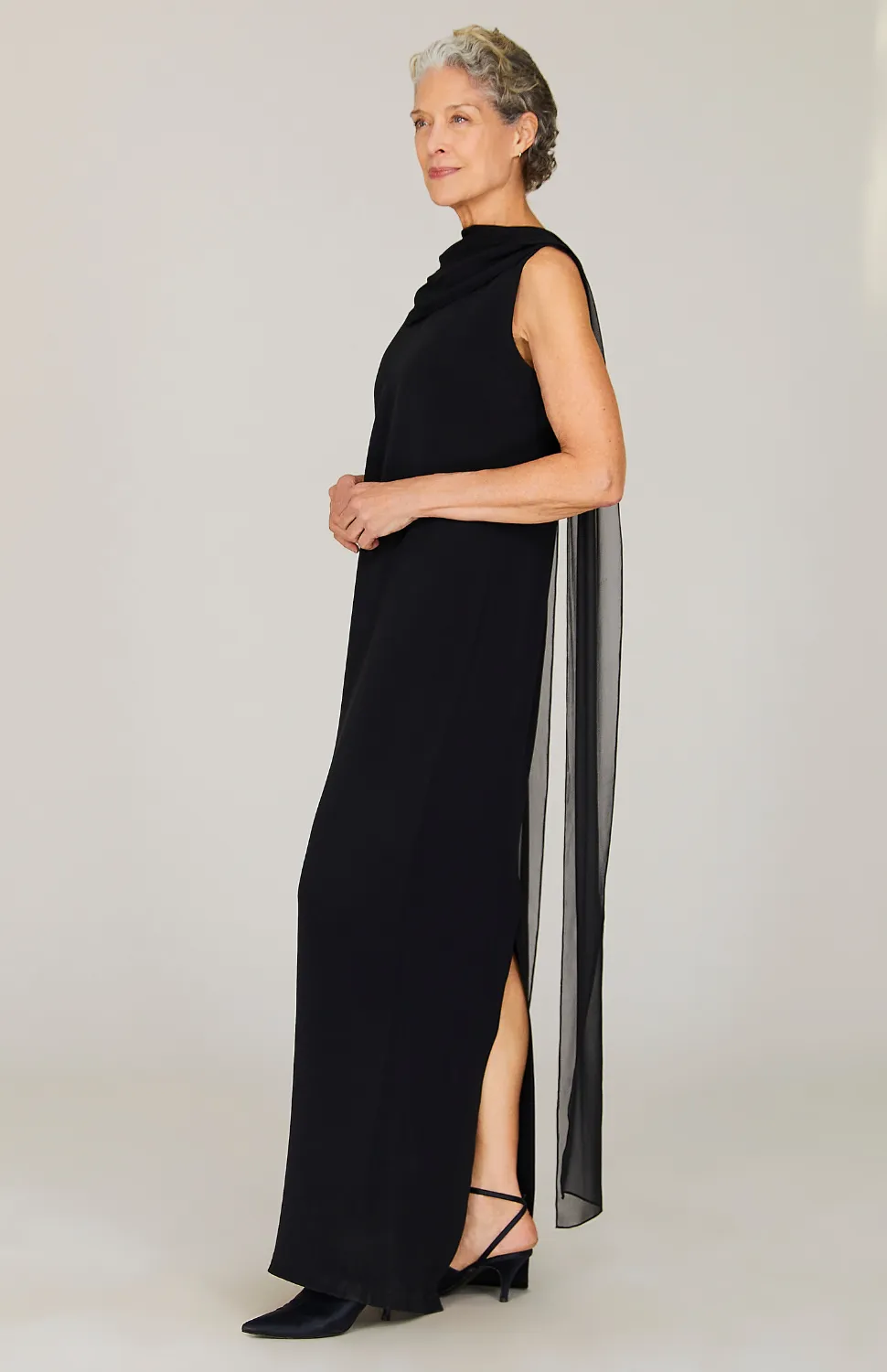 Silk Gown w/Draped Chiffon Scarf