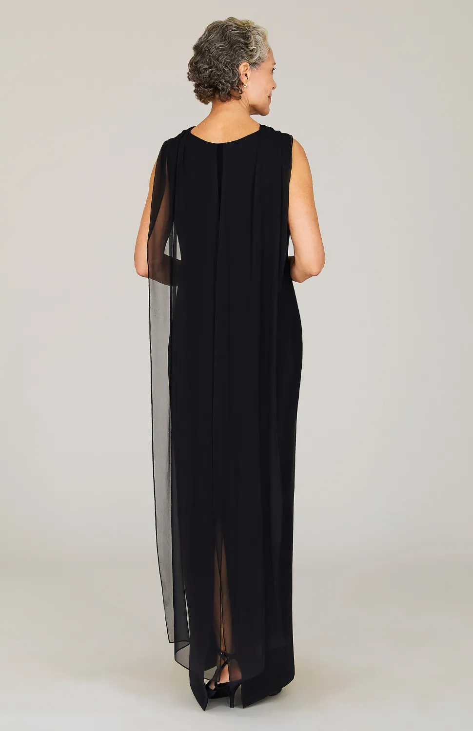 Silk Gown w/Draped Chiffon Scarf