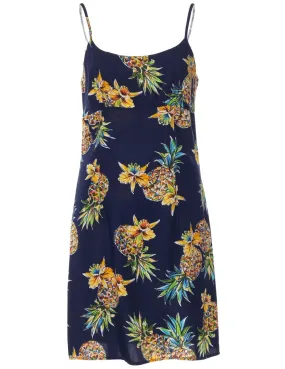 Skinny Straps Short Hawaiian Dress Golden Pineapples