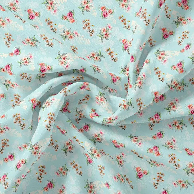 Skyblue Flower Weightless Printed Fabric