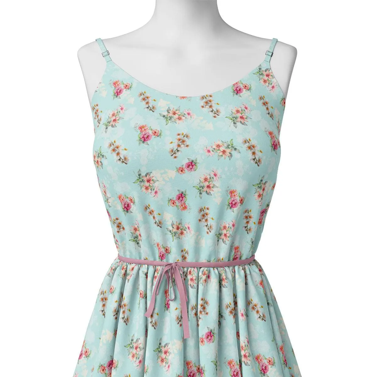 Skyblue Flower Weightless Printed Fabric