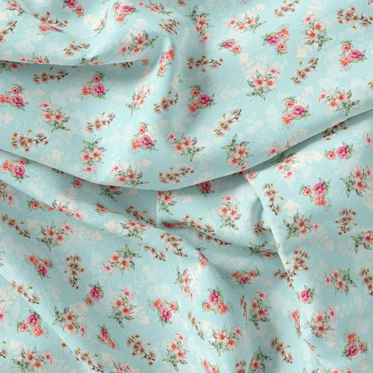 Skyblue Flower Weightless Printed Fabric