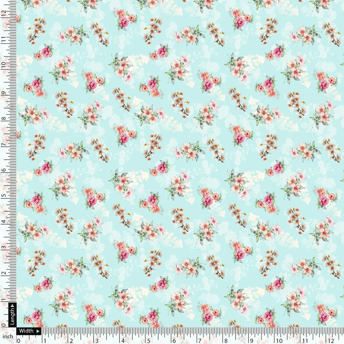 Skyblue Flower Weightless Printed Fabric