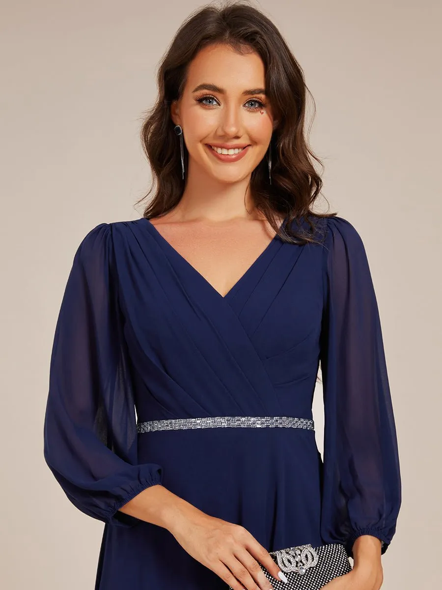 Stacey navy short length gown with sleeves Express NZ wide