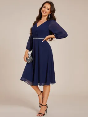 Stacey navy short length gown with sleeves Express NZ wide