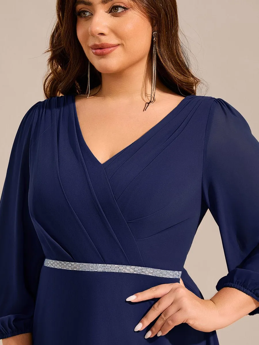 Stacey navy short length gown with sleeves Express NZ wide