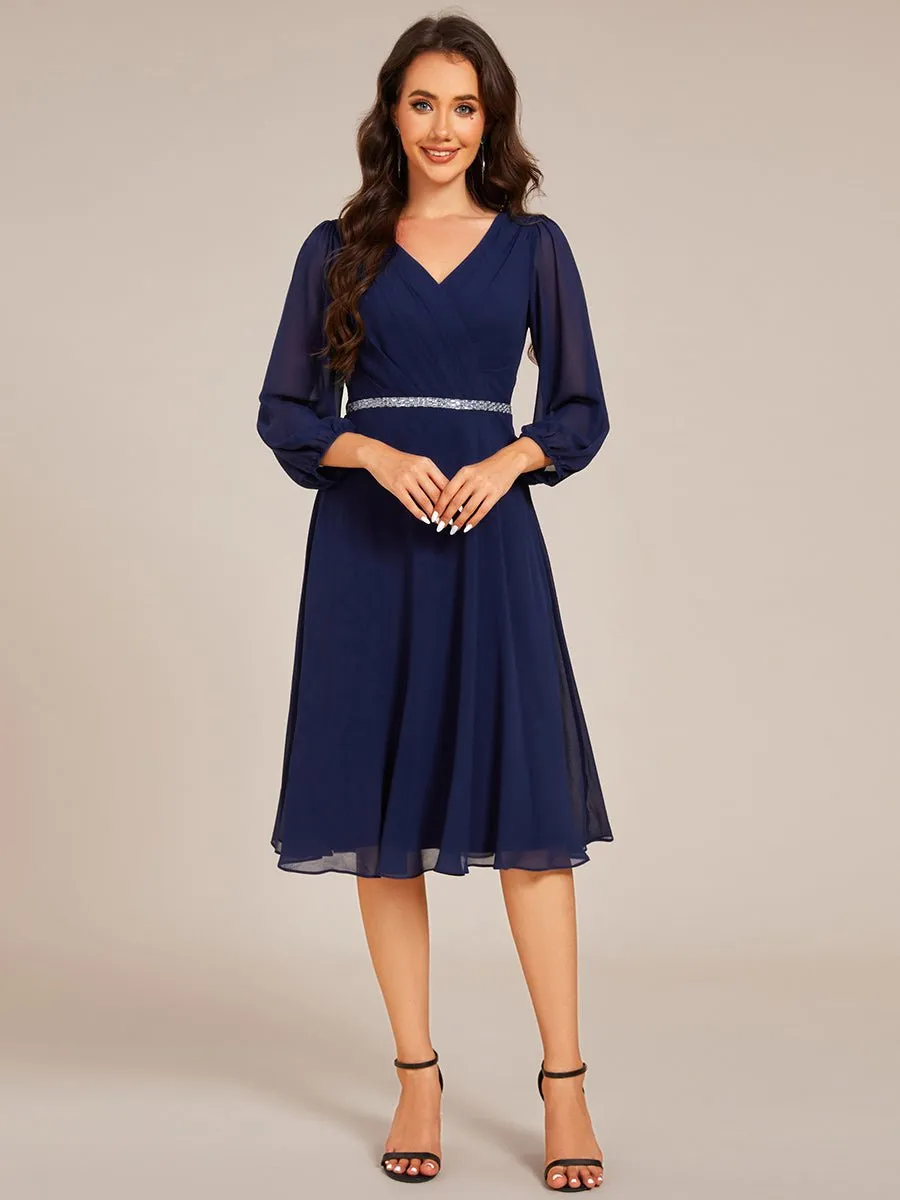 Stacey navy short length gown with sleeves Express NZ wide