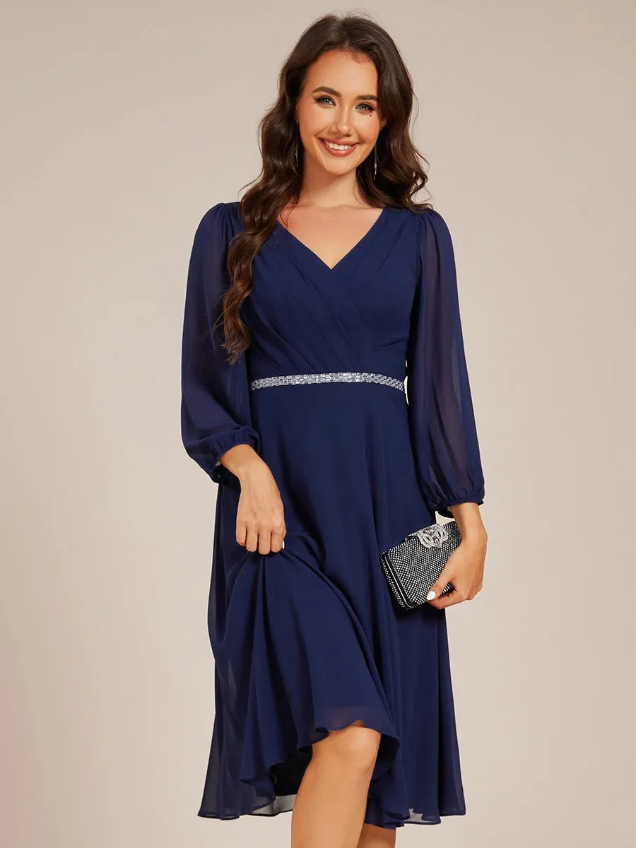 Stacey navy short length gown with sleeves Express NZ wide