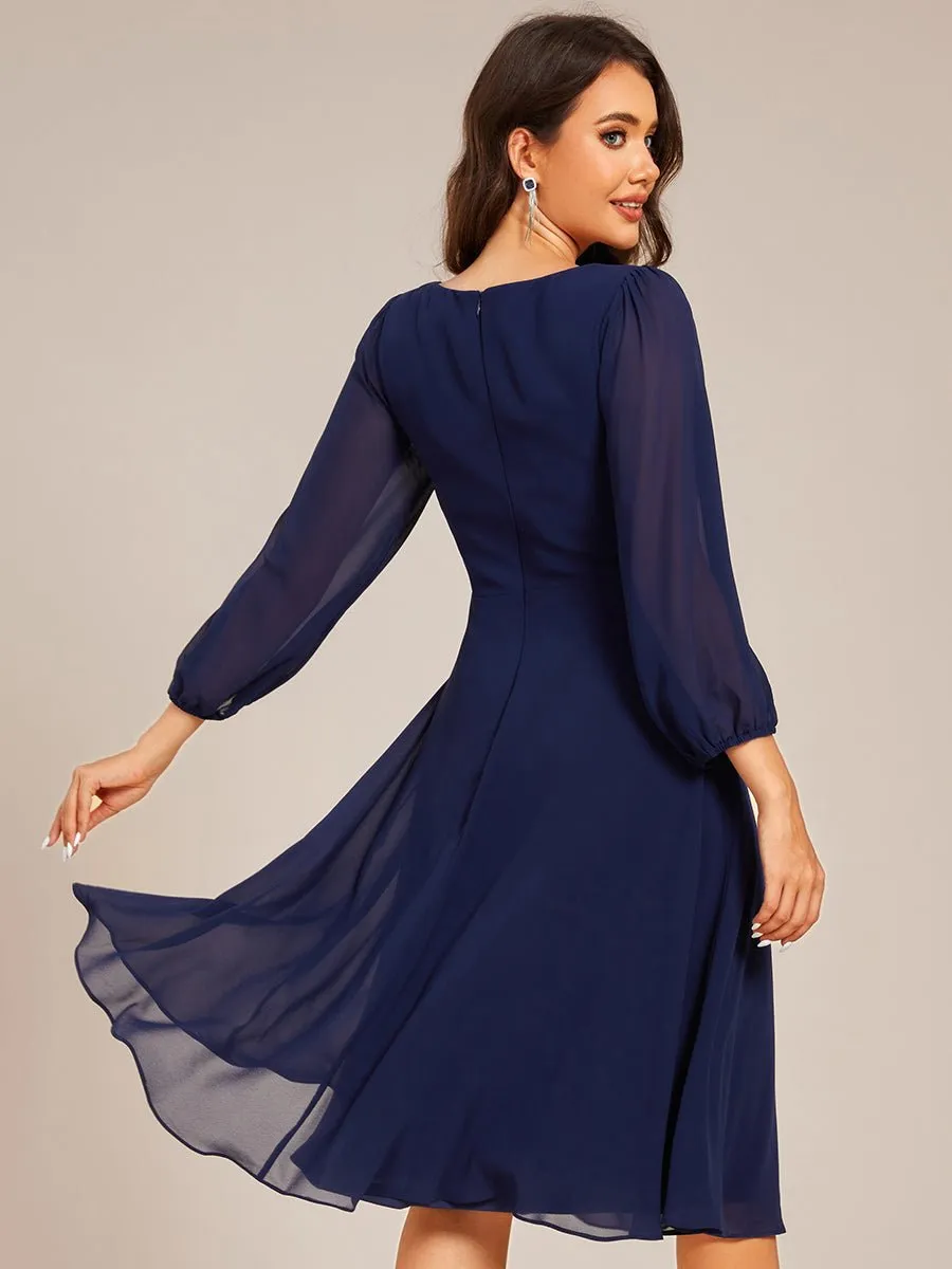 Stacey navy short length gown with sleeves Express NZ wide