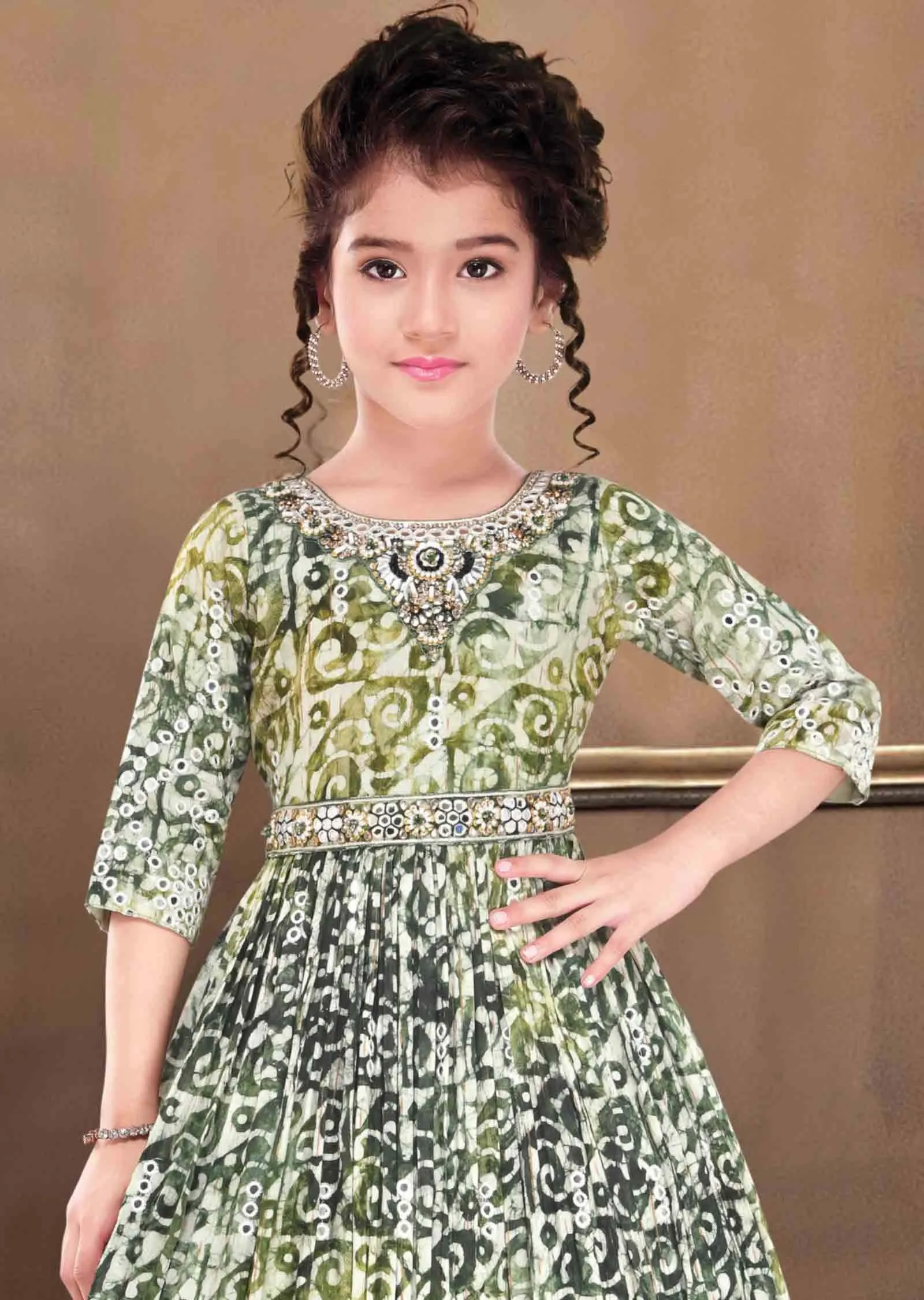 Teal Blue Chiffon Zardosi & Embroidered Kids Gown