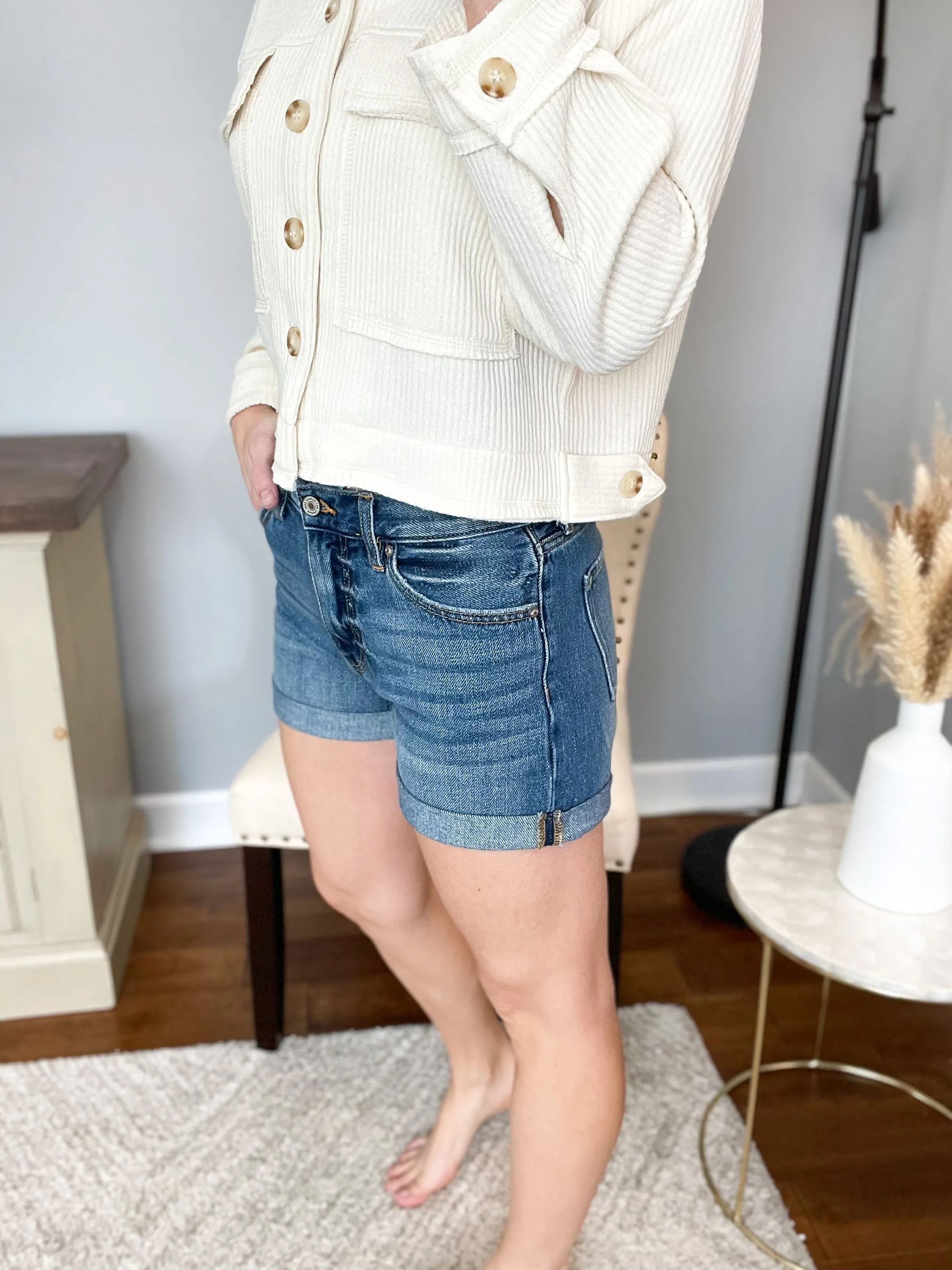 The Claire High Rise Denim Cuffed Shorts 3/25