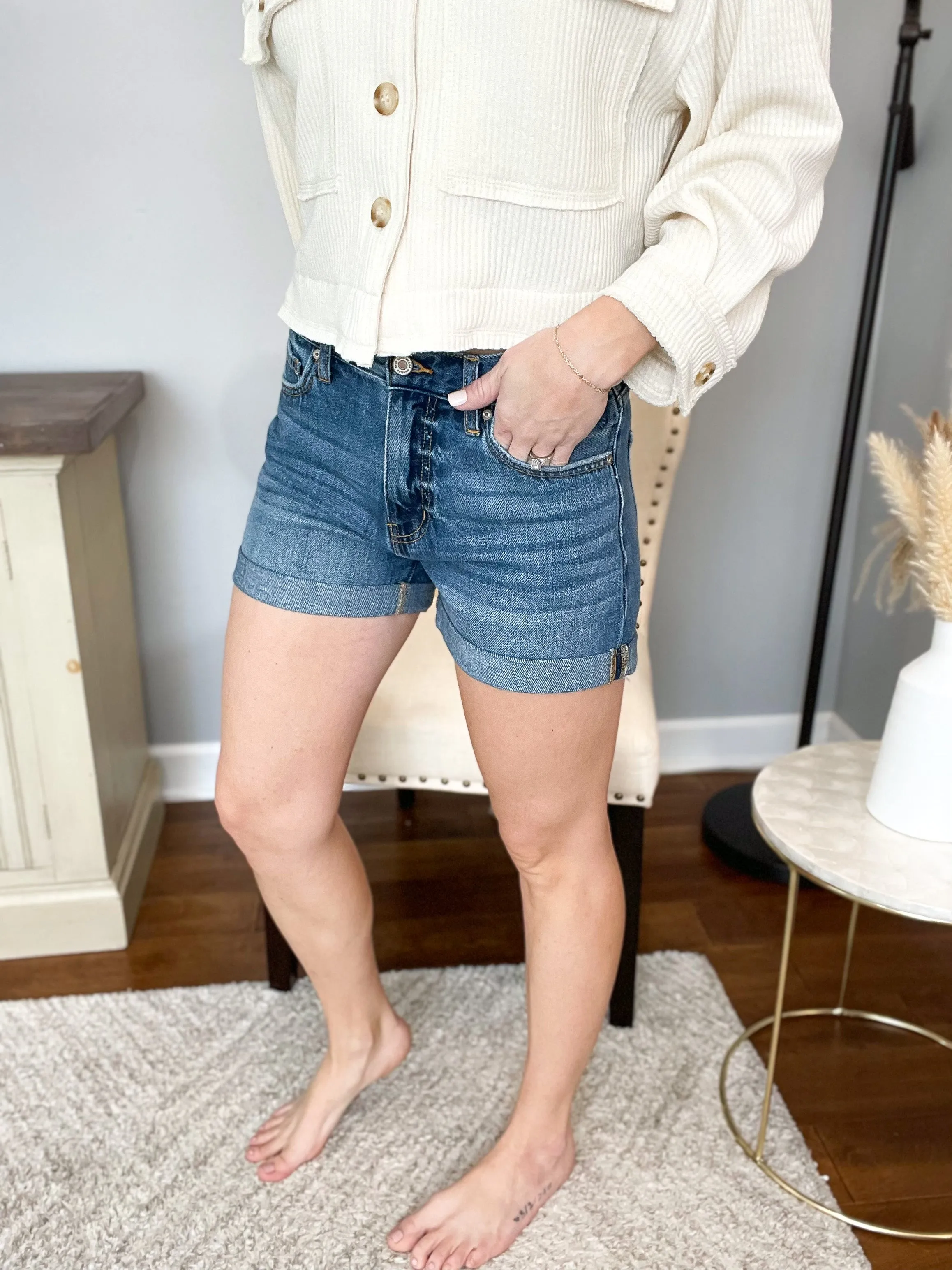 The Claire High Rise Denim Cuffed Shorts 3/25