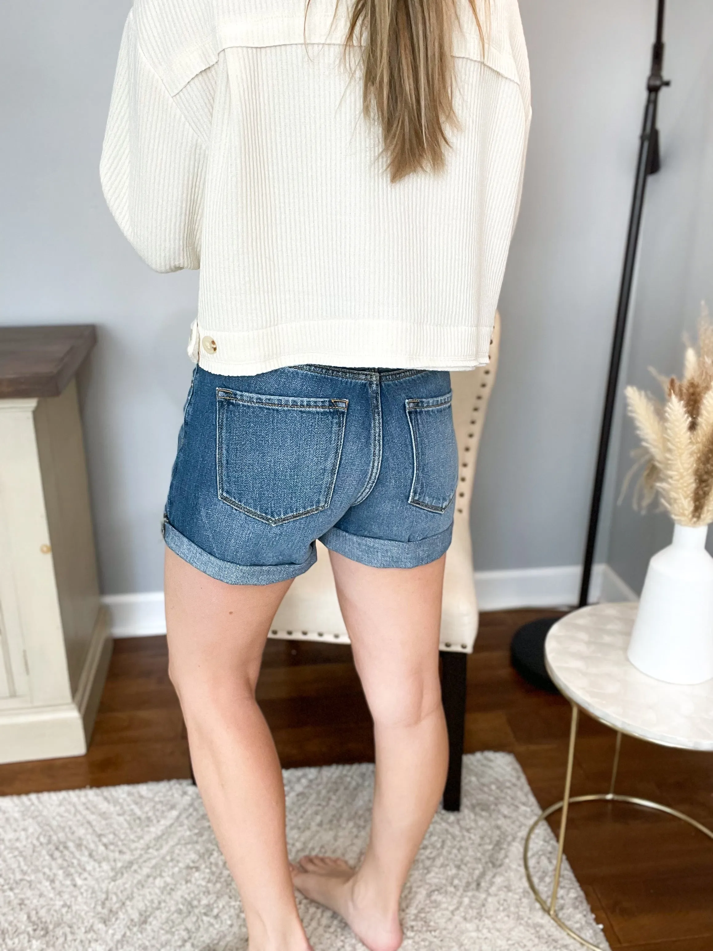The Claire High Rise Denim Cuffed Shorts 3/25