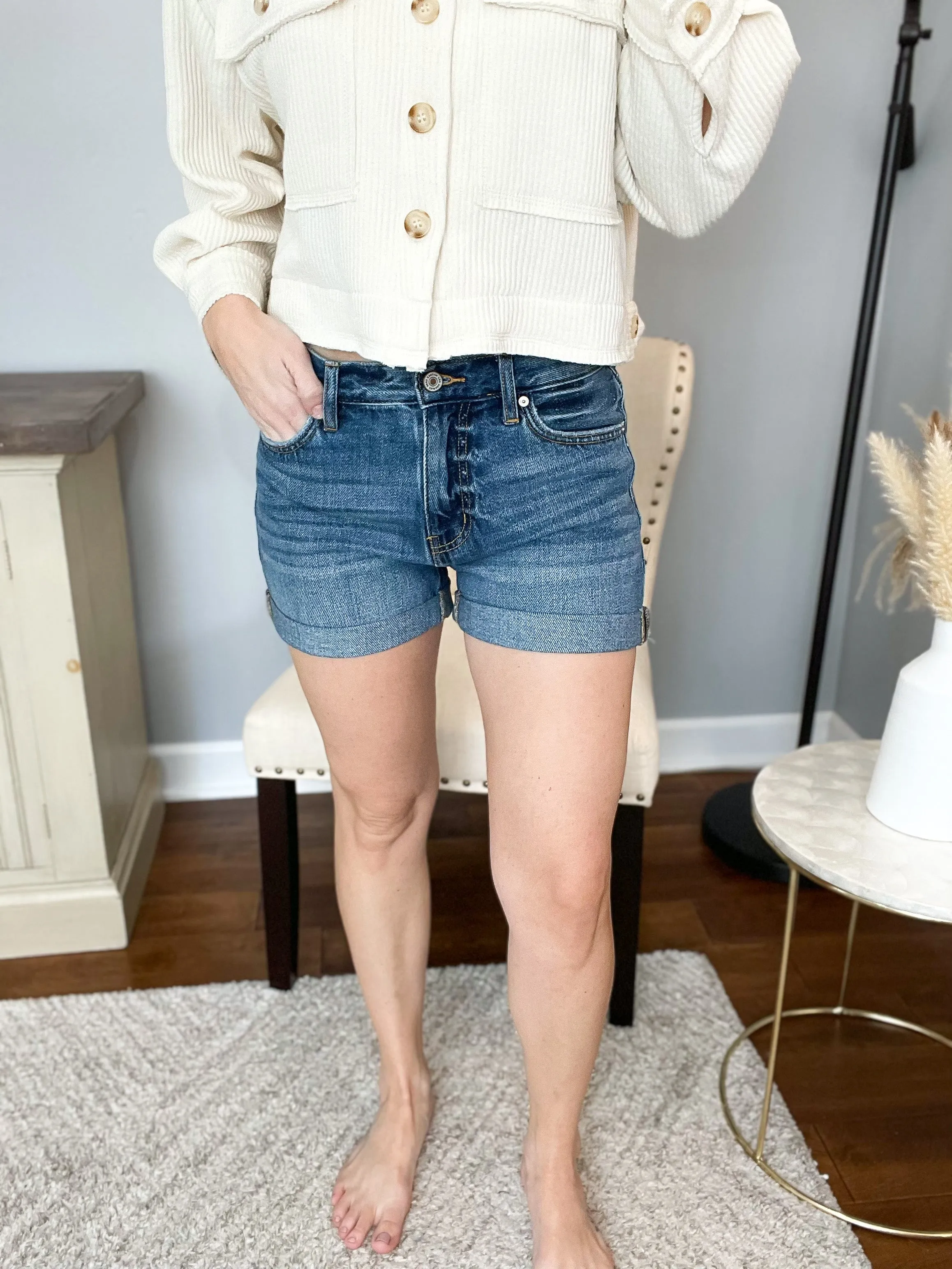 The Claire High Rise Denim Cuffed Shorts 3/25