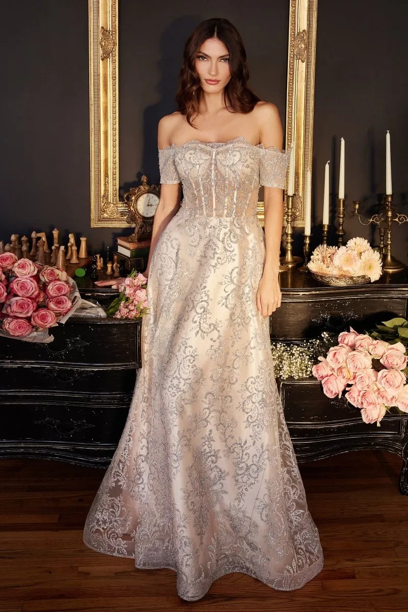 THEA Off The Shoulder Glitter Ball Gown Formal Dress