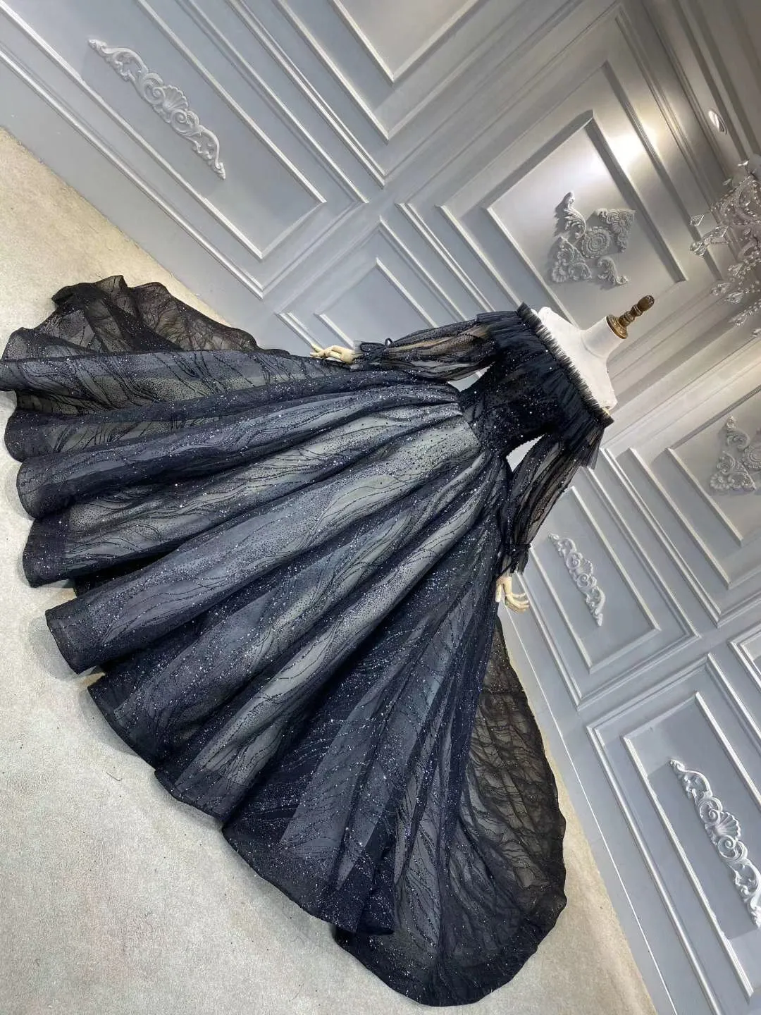 Two styles black glitter sparkling ball gown gothic wedding dress 2020