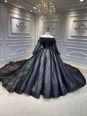 Two styles black glitter sparkling ball gown gothic wedding dress 2020