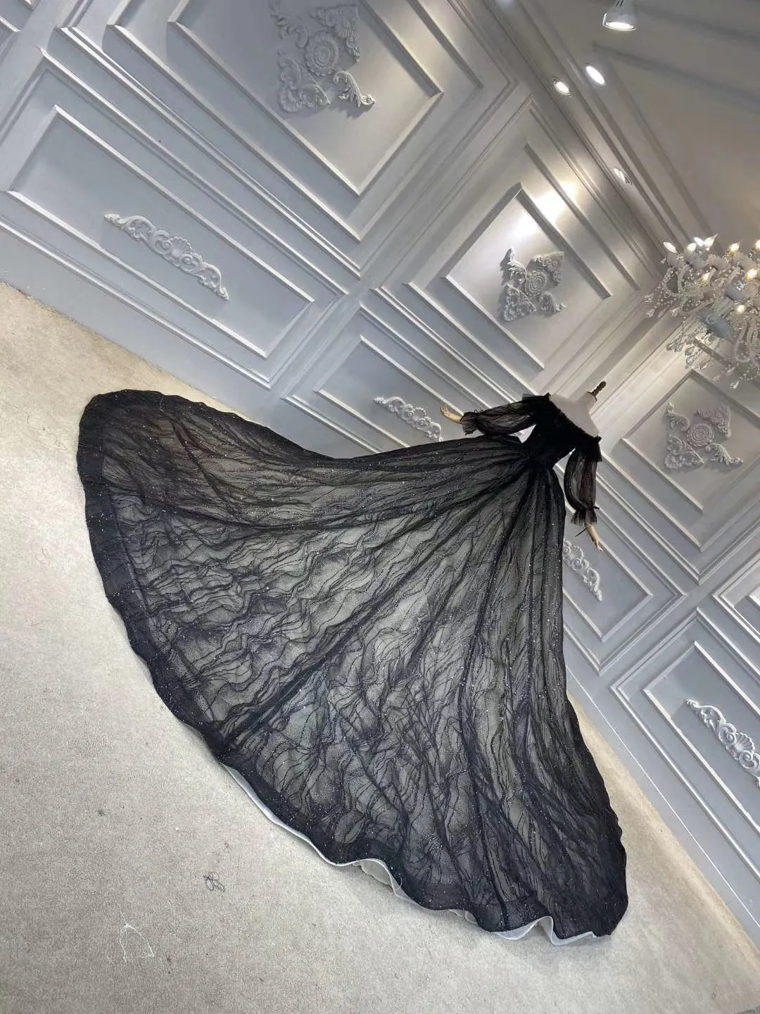 Two styles black glitter sparkling ball gown gothic wedding dress 2020