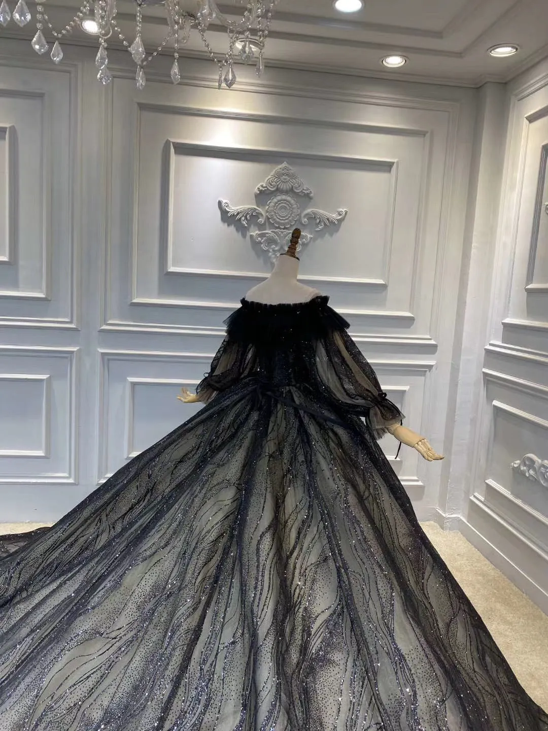 Two styles black glitter sparkling ball gown gothic wedding dress 2020
