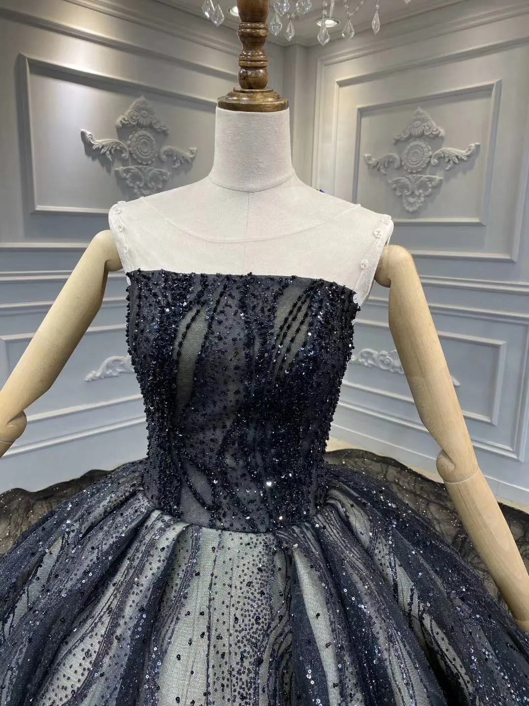 Two styles black glitter sparkling ball gown gothic wedding dress 2020